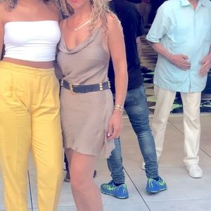 PLANET Blue Blue Life Small gray satin mini dress gray champagne cowl spaghetti